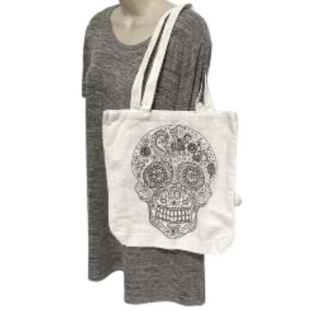 Skull Canvas Tote Bag Black and White NEW